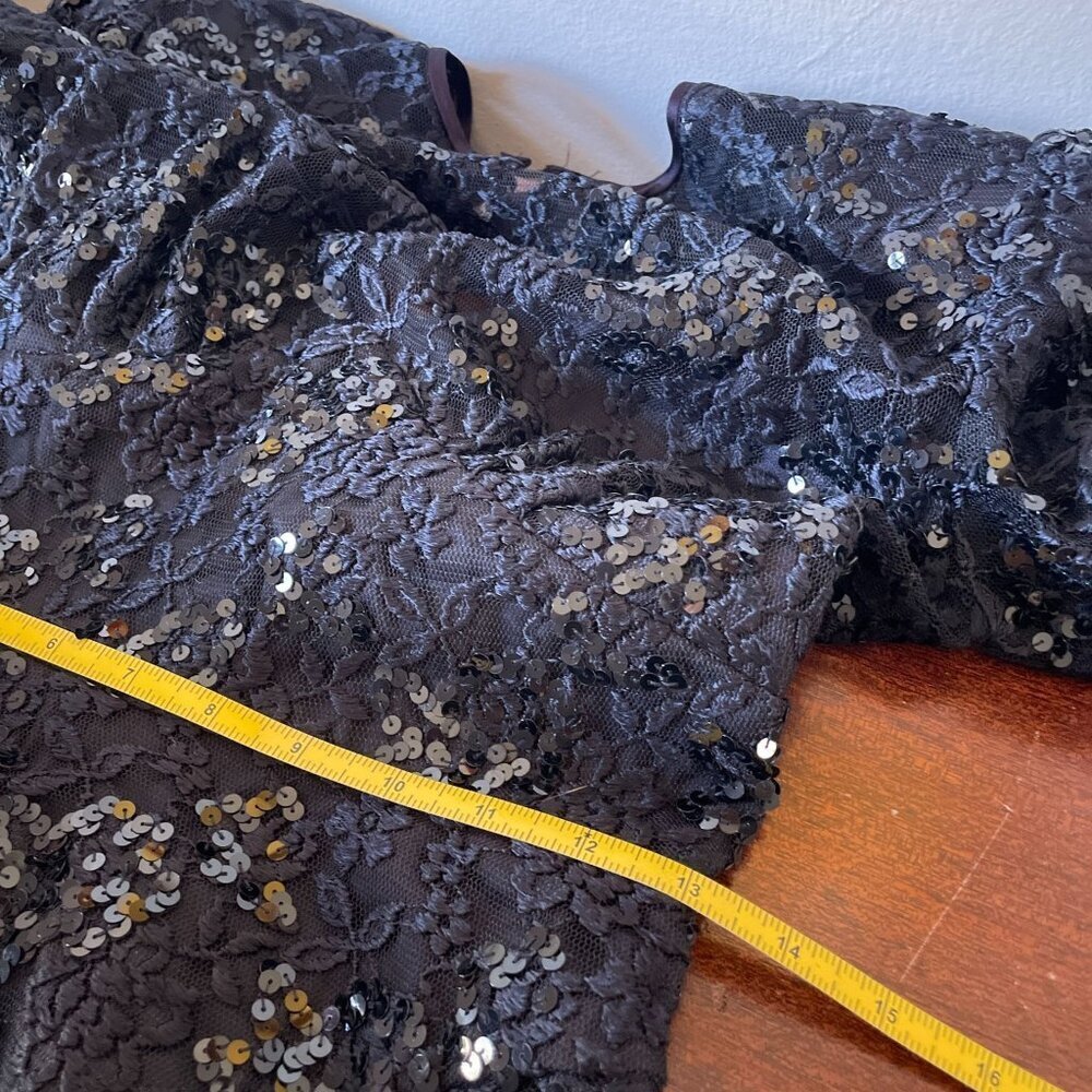 Marie St. Claire Vintage Black Sequin Floral Lace Formal Dress Size 8 Gothic - Picture 10 of 13
